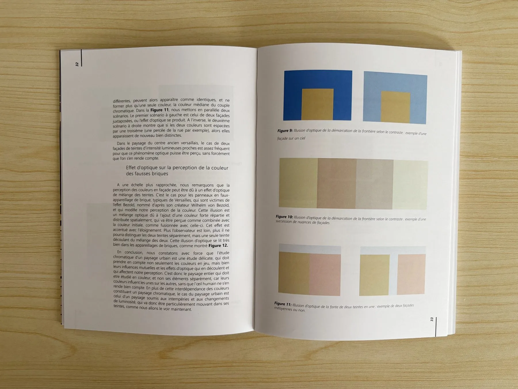 Spread: color charts of tints sampled from the façades of Versailles
