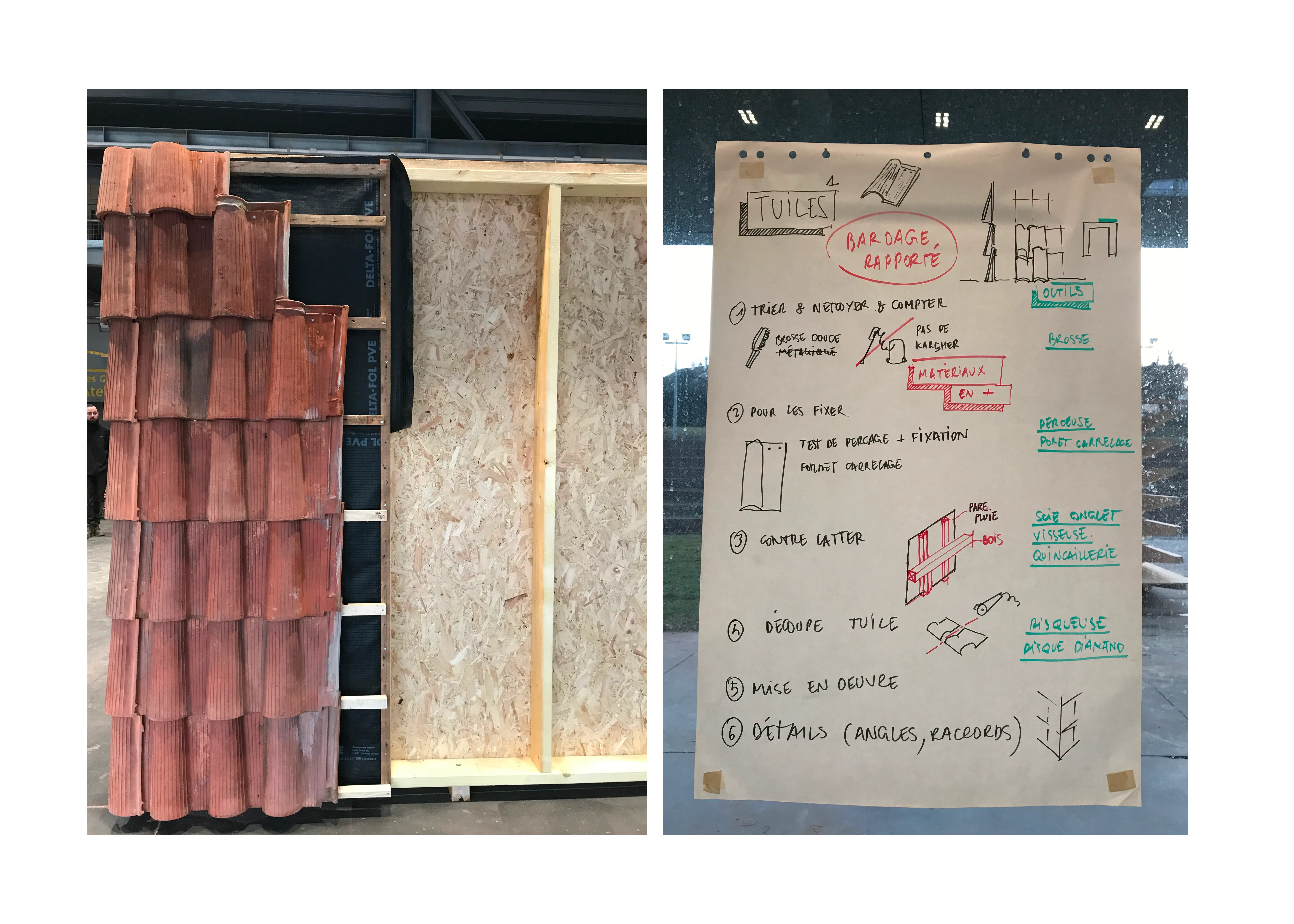 The finished tile cladding and the installation sheet
