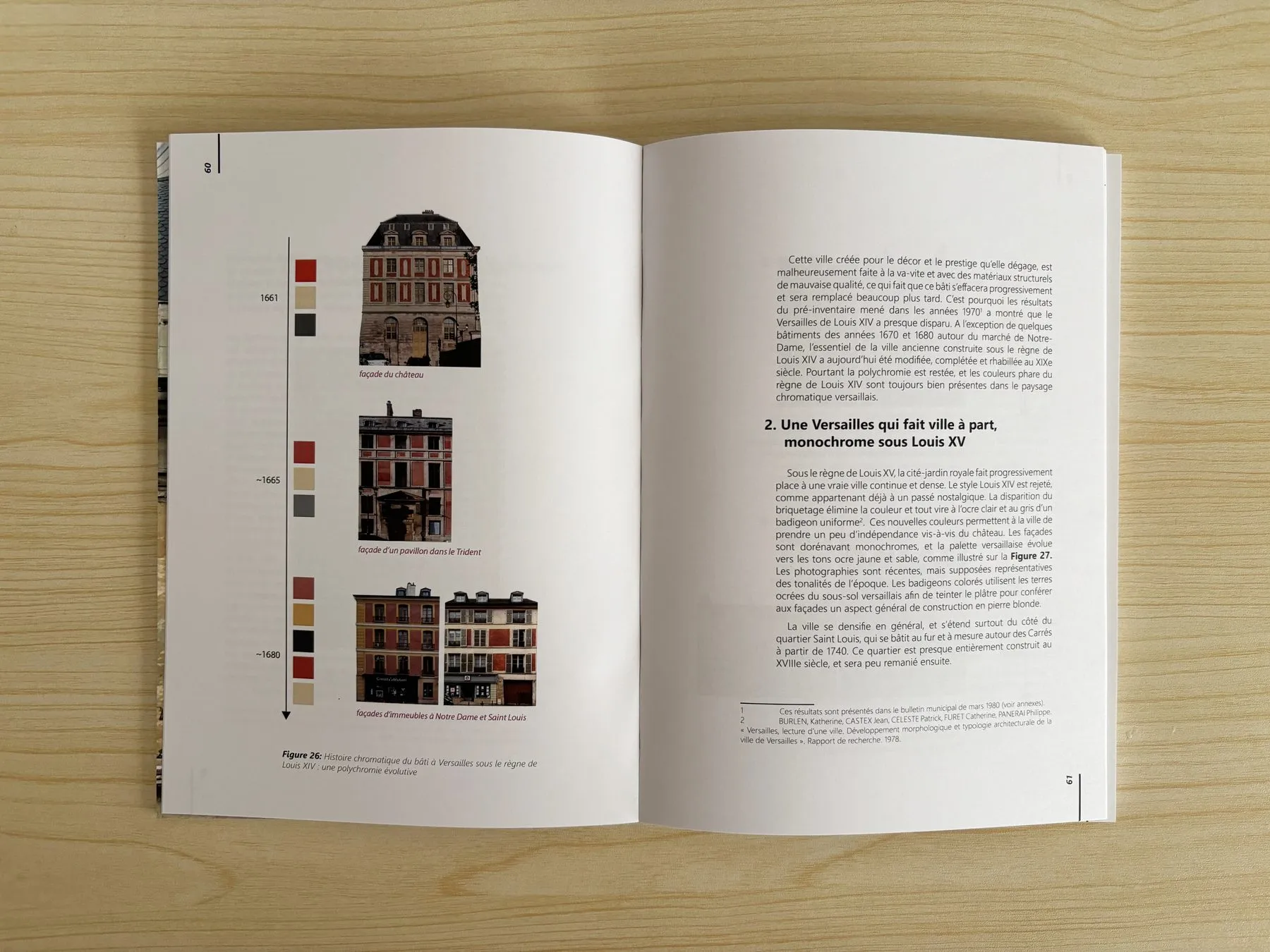 Spread: façade typologies and color samples, “a monochrome Versailles under Louis XV”