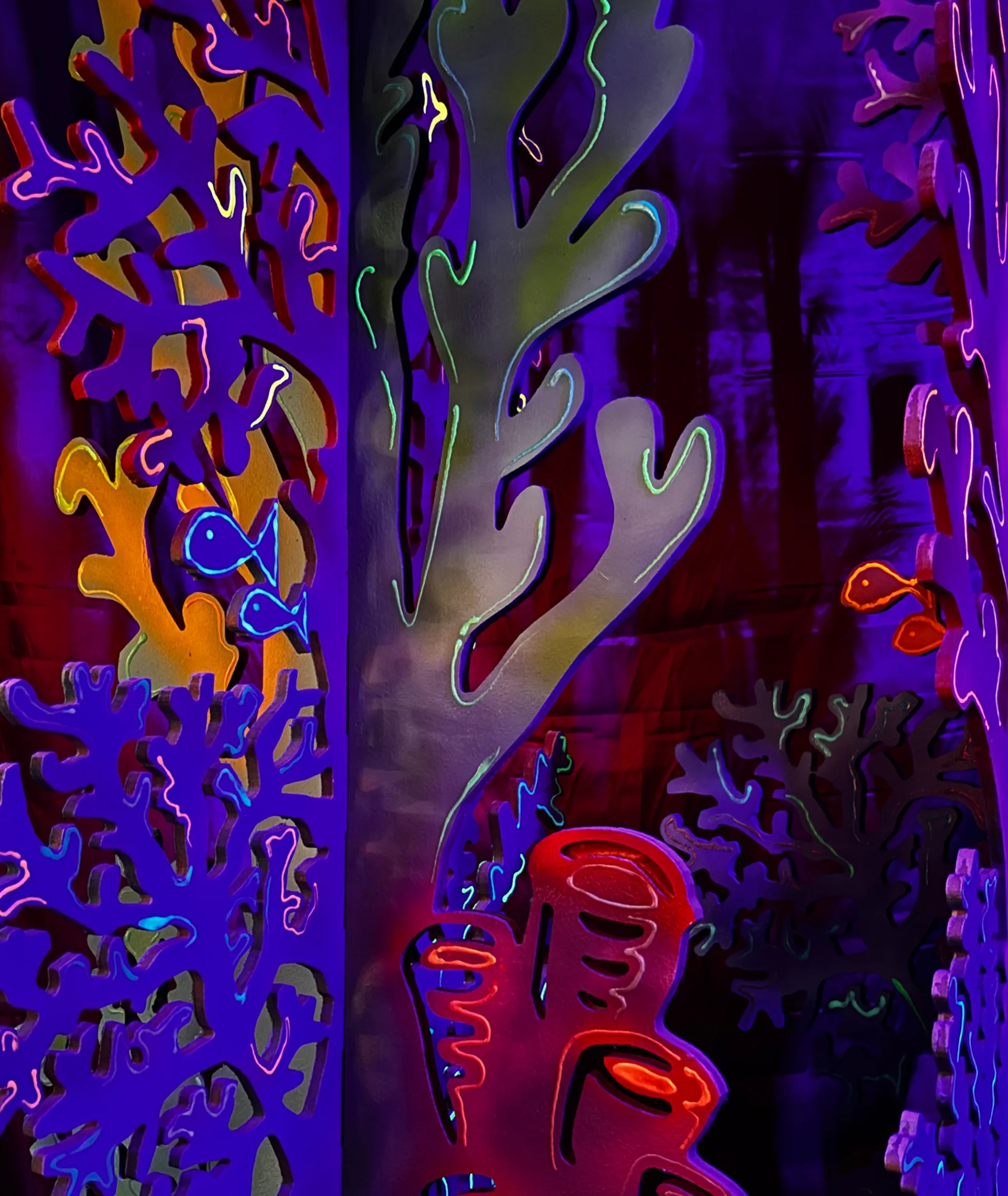 The coral revealed under black light