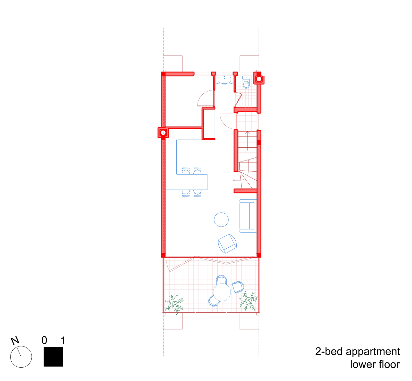 2-bedroom duplex — ground-floor and first-floor plans, looping animation
