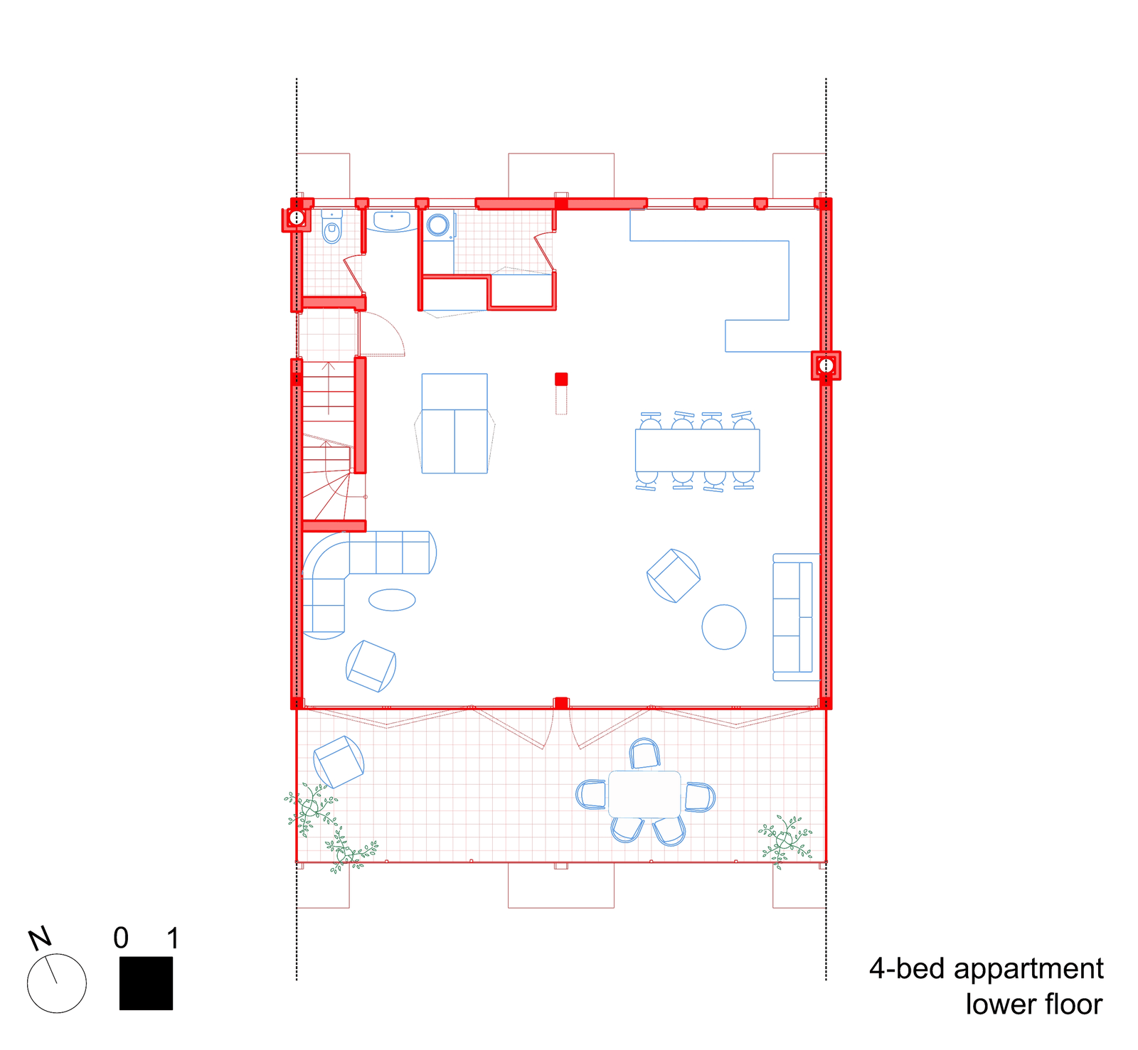 4-bedroom duplex — ground-floor and first-floor plans, looping animation