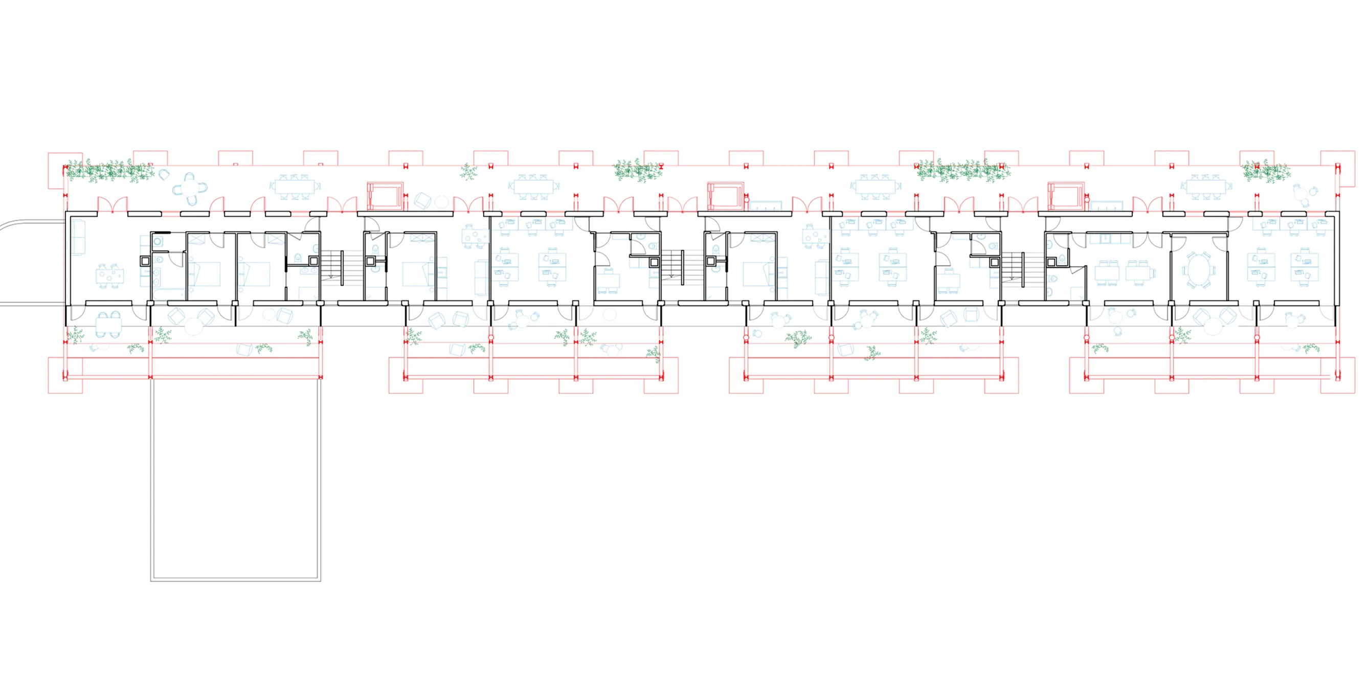 Level 1 — north and south extensions of the existing building